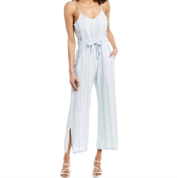 Raga Anthropologie Skyla Light Blue Metallic Striped Sleeveless Jumpsuit XS